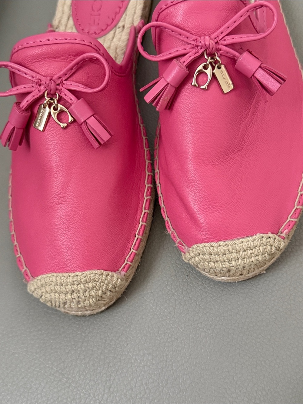 Coach Pink Leather Slip-On Espadrille Mules with Tassel Bow - Picture 5 of 7